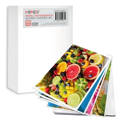 PAPEL FOTOGRAFICO GLOSSY 4R 230 GRAMOS HOMELY 100 HOJAS BLANCO - 1