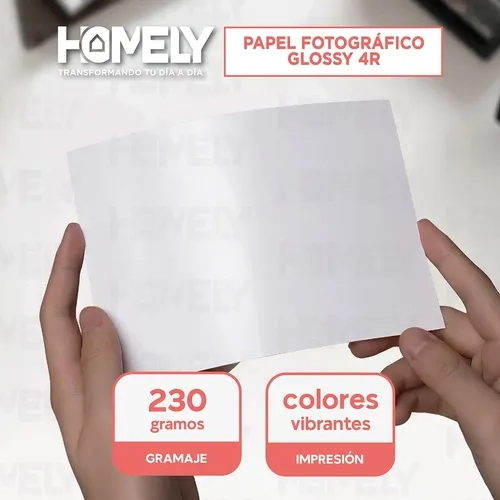 PAPEL FOTOGRAFICO GLOSSY 4R 230 GRAMOS HOMELY 100 HOJAS BLANCO - 2