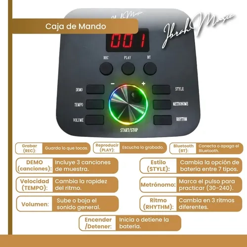 BATERIA ELECTRICA PROFESIONAL MIDI IBRAH MUSIC 14 PIEZAS NEGRO - 2