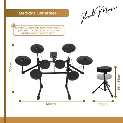 BATERIA ELECTRICA PROFESIONAL MIDI IBRAH MUSIC 14 PIEZAS NEGRO - 3