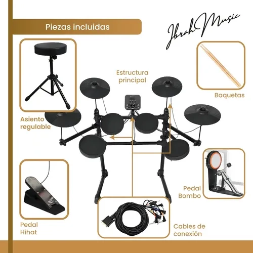 BATERIA ELECTRICA PROFESIONAL MIDI IBRAH MUSIC 14 PIEZAS NEGRO - 7