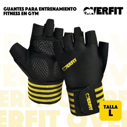 GUANTES GYM DEPORTIVOS OVERFIT TALLA L FITNESS PESAS NEGRO LISA L - 2