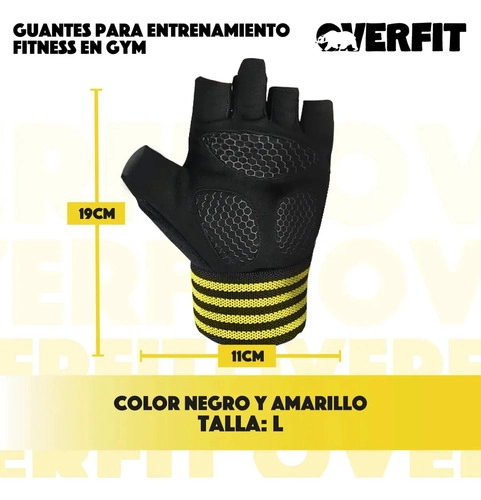 GUANTES GYM DEPORTIVOS OVERFIT TALLA L FITNESS PESAS NEGRO LISA L - 3