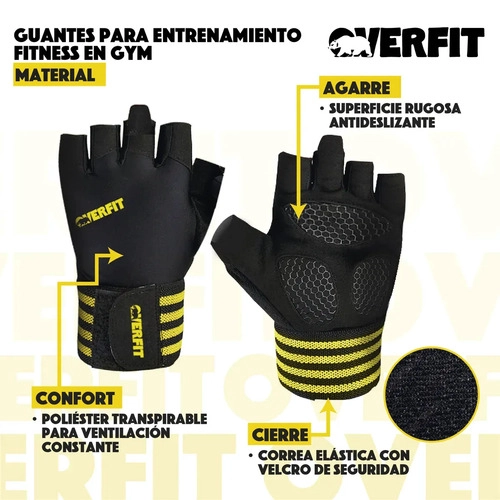 GUANTES GYM DEPORTIVOS OVERFIT TALLA L FITNESS PESAS NEGRO LISA L - 4