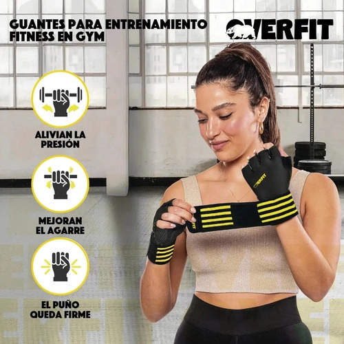GUANTES GYM DEPORTIVOS OVERFIT TALLA L FITNESS PESAS NEGRO LISA L - 6