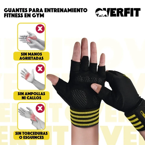 GUANTES GYM DEPORTIVOS OVERFIT TALLA L FITNESS PESAS NEGRO LISA L - 7