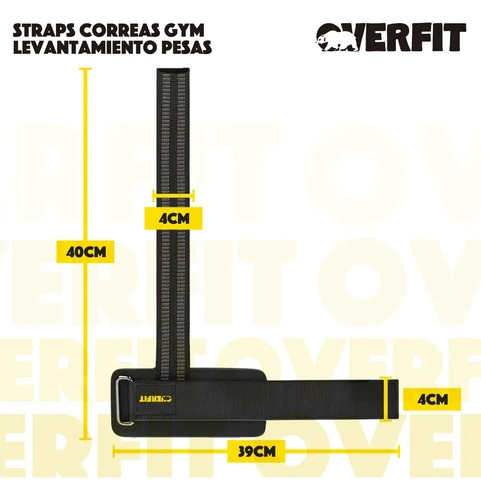 LIFTING STRAPS MUÑEQUERAS OVERFIT GYM CORREAS PARA LEVANTAMIENTOS DE PESAS Y BARRAS NEGRO - 2