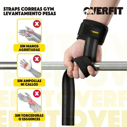 LIFTING STRAPS MUÑEQUERAS OVERFIT GYM CORREAS PARA LEVANTAMIENTOS DE PESAS Y BARRAS NEGRO - 3