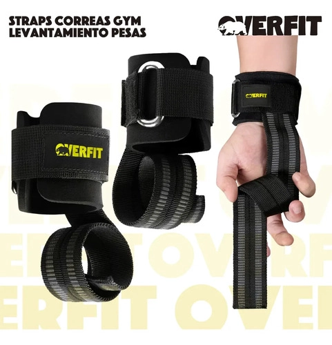 LIFTING STRAPS MUÑEQUERAS OVERFIT GYM CORREAS PARA LEVANTAMIENTOS DE PESAS Y BARRAS NEGRO - 6