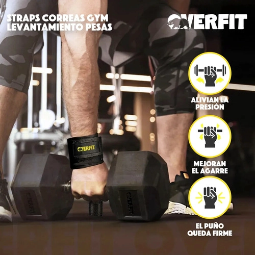 LIFTING STRAPS MUÑEQUERAS OVERFIT GYM CORREAS PARA LEVANTAMIENTOS DE PESAS Y BARRAS NEGRO - 8
