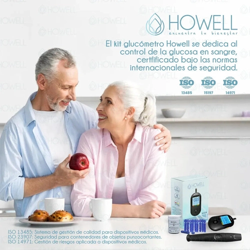 KIT GLUCOMETRO HOWELL BG-710B BLUETOOTH +TIRAS+LANCETAS NEGRO - 10