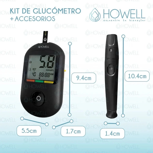 KIT GLUCOMETRO HOWELL BG-710B BLUETOOTH +TIRAS+LANCETAS NEGRO - 2