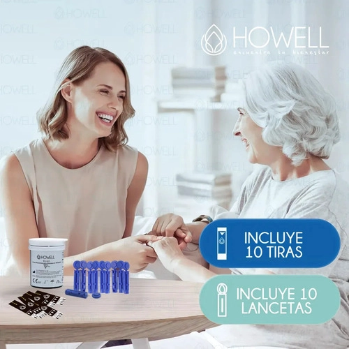KIT GLUCOMETRO HOWELL BG-710B BLUETOOTH +TIRAS+LANCETAS NEGRO - 8