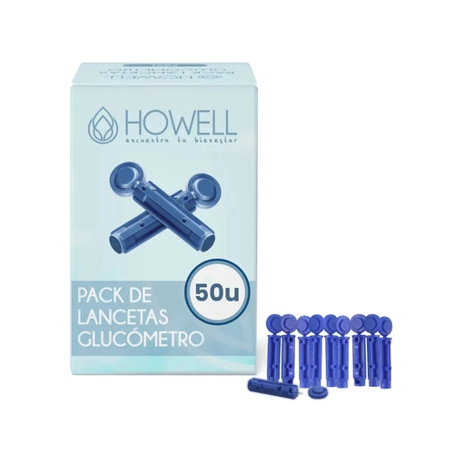 PACK 50 LANCETAS GLUCOMETRO HOWELL 28G DESECHABLES AZUL - 1