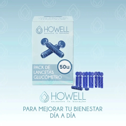 PACK 50 LANCETAS GLUCOMETRO HOWELL 28G DESECHABLES AZUL - 10