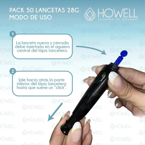 PACK 50 LANCETAS GLUCOMETRO HOWELL 28G DESECHABLES AZUL - 5