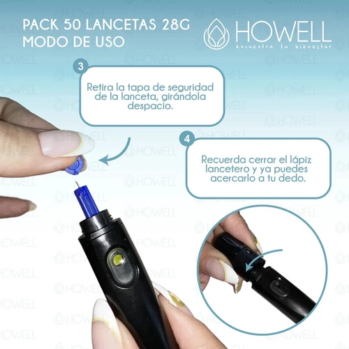 PACK 50 LANCETAS GLUCOMETRO HOWELL 28G DESECHABLES AZUL - 6