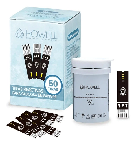 PACK 50 TIRAS REACTIVAS GLUCOSA HOWELL BS-602 PARA GLUCOMETRO BG-710B FRASCO HERMETICO NEGRO - 1