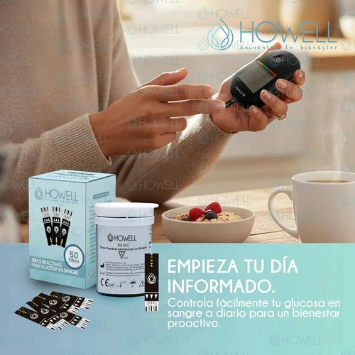 PACK 50 TIRAS REACTIVAS GLUCOSA HOWELL BS-602 PARA GLUCOMETRO BG-710B FRASCO HERMETICO NEGRO - 7