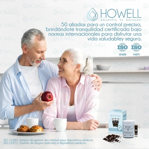 PACK 50 TIRAS REACTIVAS GLUCOSA HOWELL BS-602 PARA GLUCOMETRO BG-710B FRASCO HERMETICO NEGRO - 8