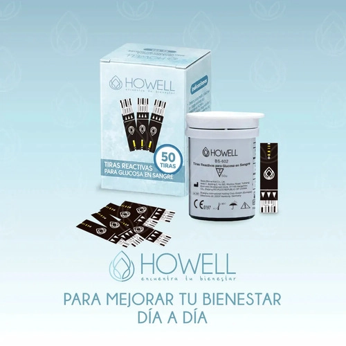 PACK 50 TIRAS REACTIVAS GLUCOSA HOWELL BS-602 PARA GLUCOMETRO BG-710B FRASCO HERMETICO NEGRO - 9