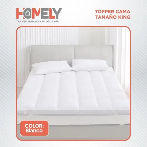 TOPPER CUBRE COLCHON KING HOMELY ACOLCHADO PREMIUM BLANCO BLANCO LISO KING - 10