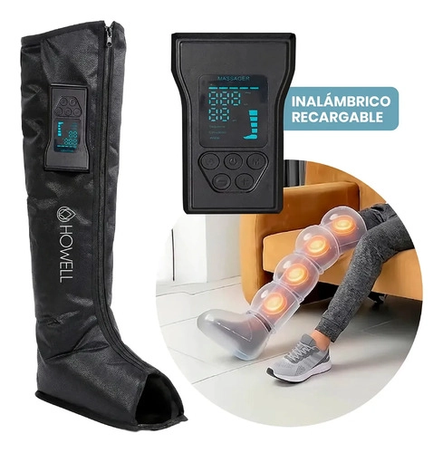 MASAJEADOR PIERNAS BOTA COMPRESION HOWELL INALAMBRICO 5 ZONAS 3 MODOS 10 NIVELES 2000MAH NEGRO - 1