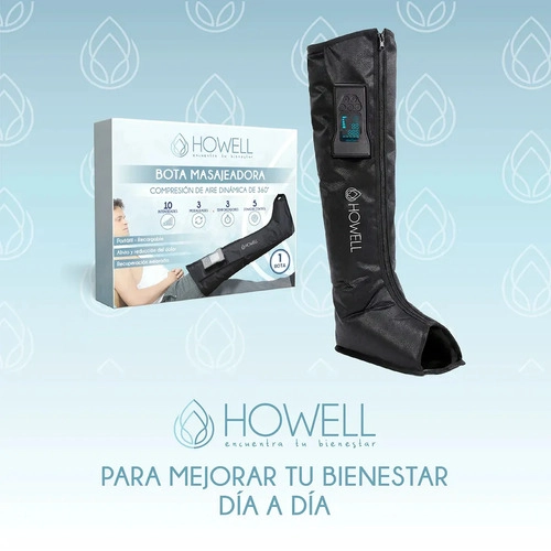 MASAJEADOR PIERNAS BOTA COMPRESION HOWELL INALAMBRICO 5 ZONAS 3 MODOS 10 NIVELES 2000MAH NEGRO - 10
