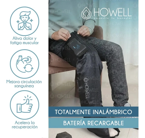 MASAJEADOR PIERNAS BOTA COMPRESION HOWELL INALAMBRICO 5 ZONAS 3 MODOS 10 NIVELES 2000MAH NEGRO - 3