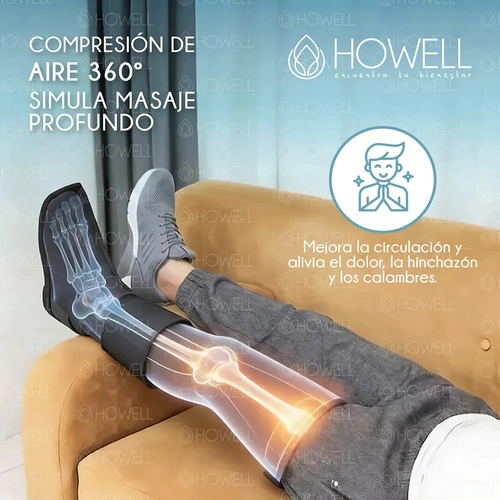 MASAJEADOR PIERNAS BOTA COMPRESION HOWELL INALAMBRICO 5 ZONAS 3 MODOS 10 NIVELES 2000MAH NEGRO - 4