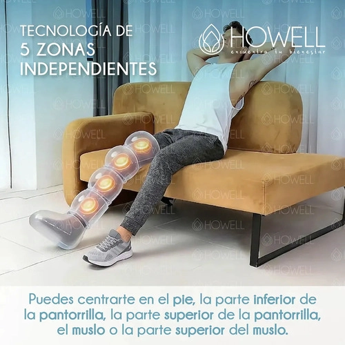 MASAJEADOR PIERNAS BOTA COMPRESION HOWELL INALAMBRICO 5 ZONAS 3 MODOS 10 NIVELES 2000MAH NEGRO - 5