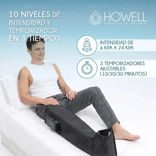 MASAJEADOR PIERNAS BOTA COMPRESION HOWELL INALAMBRICO 5 ZONAS 3 MODOS 10 NIVELES 2000MAH NEGRO - 6