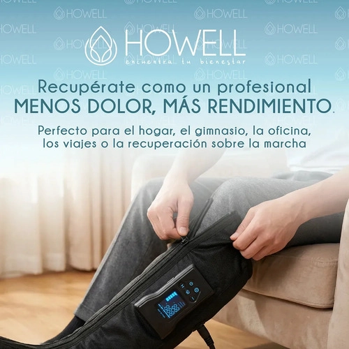 MASAJEADOR PIERNAS BOTA COMPRESION HOWELL INALAMBRICO 5 ZONAS 3 MODOS 10 NIVELES 2000MAH NEGRO - 9