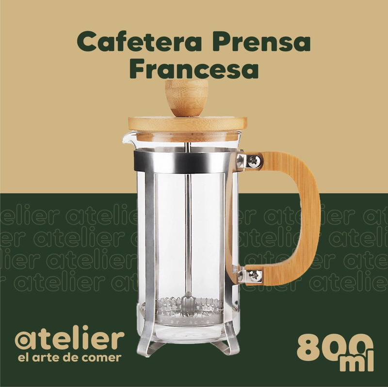 CAFETERA FRANCESA 800ML ATELIER PRENSA VIDRIO Y ACERO INOXIDABLE PORTATIL PLATEADO - 1