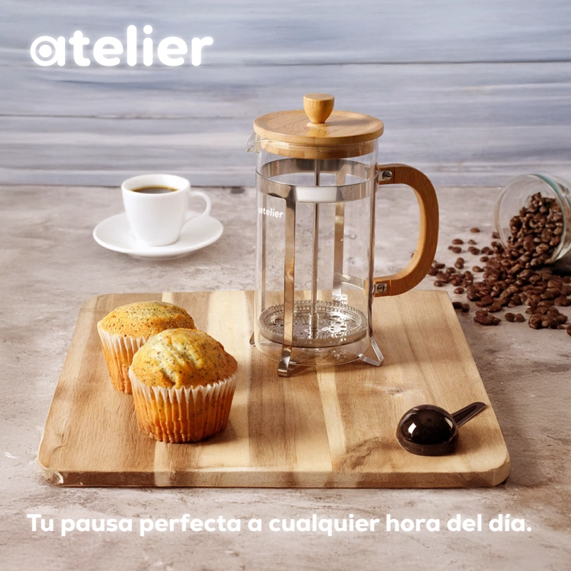 CAFETERA FRANCESA 800ML ATELIER PRENSA VIDRIO Y ACERO INOXIDABLE PORTATIL PLATEADO - 7