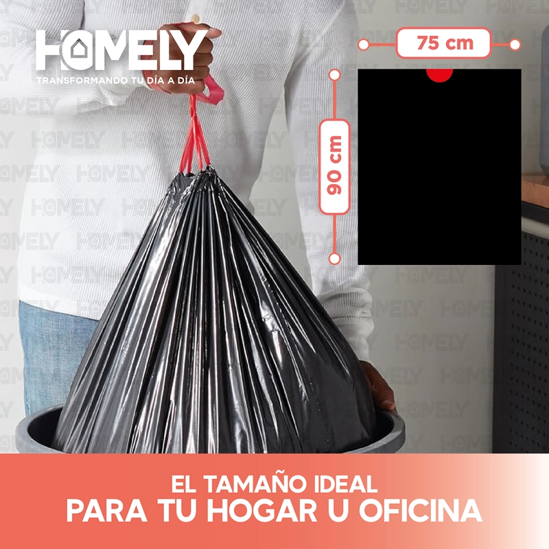 BOLSAS BASURA 75X90CM CON CORDON 10U HOMELY 100L RESISTENTE - 4