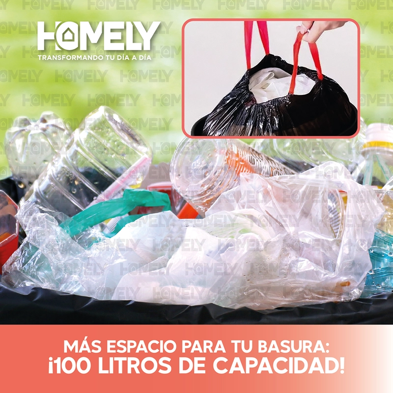 BOLSAS BASURA 75X90CM CON CORDON 10U HOMELY 100L RESISTENTE - 6