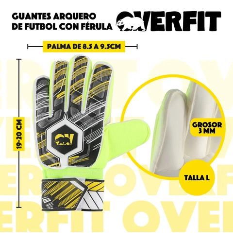 GUANTES DE ARQUERO FUTBOL OVERFIT FE RULA ANTIDESLIZANTE PRO VERDE L - 3