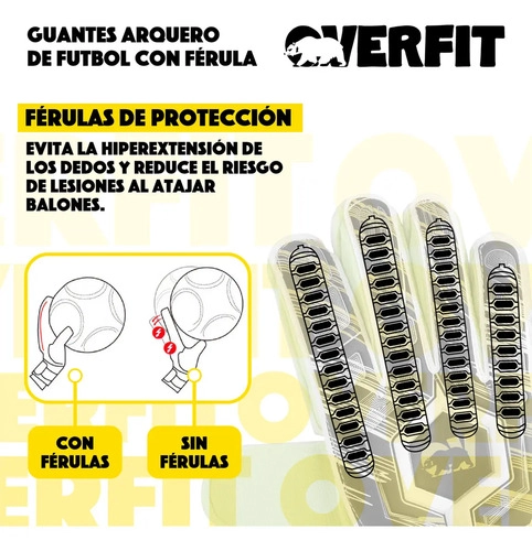 GUANTES DE ARQUERO FUTBOL OVERFIT FE RULA ANTIDESLIZANTE PRO VERDE L - 5