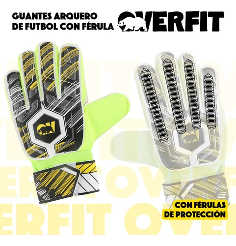 GUANTES DE ARQUERO FUTBOL OVERFIT FE RULA ANTIDESLIZANTE PRO VERDE L - 6