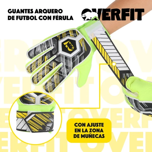 GUANTES DE ARQUERO FUTBOL OVERFIT FE RULA ANTIDESLIZANTE PRO VERDE L - 7