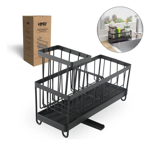 PORTA ESPONJA ESCURRIDOR HOMELY ORGANIZADOR LAVAPLATO HIERRO NEGRO - 1
