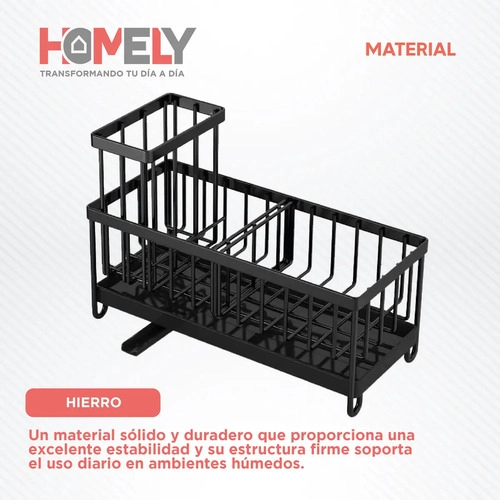 PORTA ESPONJA ESCURRIDOR HOMELY ORGANIZADOR LAVAPLATO HIERRO NEGRO - 3
