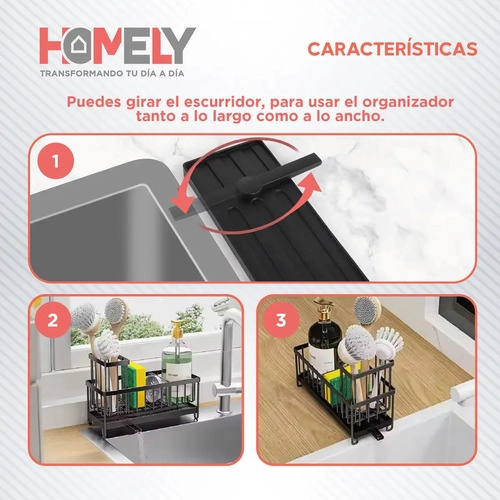 PORTA ESPONJA ESCURRIDOR HOMELY ORGANIZADOR LAVAPLATO HIERRO NEGRO - 4