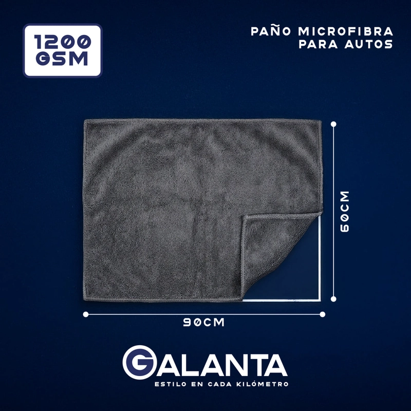 TOALLA  MICROFIBRA GALANTA 1200 GSM PARA AUTOS TOALLA SECADO ULTRA ABSORBENTE GRIS - 3