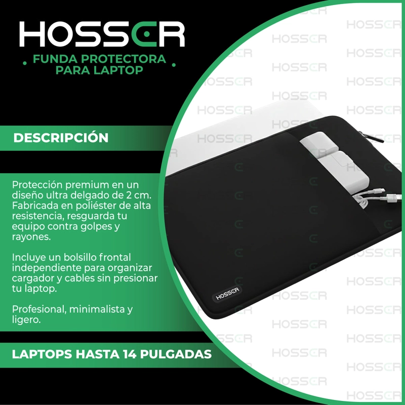 FUNDA NOTEBOOK 13-14 PULGADAS HOSSER BOLSA PROTECTORA LAPTOP PORTATIL NEGRA - 3