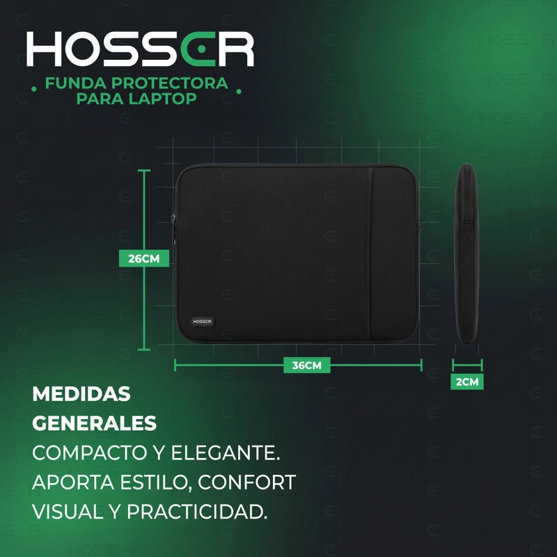 FUNDA NOTEBOOK 13-14 PULGADAS HOSSER BOLSA PROTECTORA LAPTOP PORTATIL NEGRA - 5