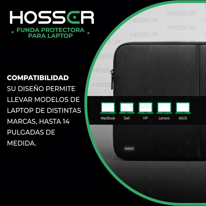 FUNDA NOTEBOOK 13-14 PULGADAS HOSSER BOLSA PROTECTORA LAPTOP PORTATIL NEGRA - 8