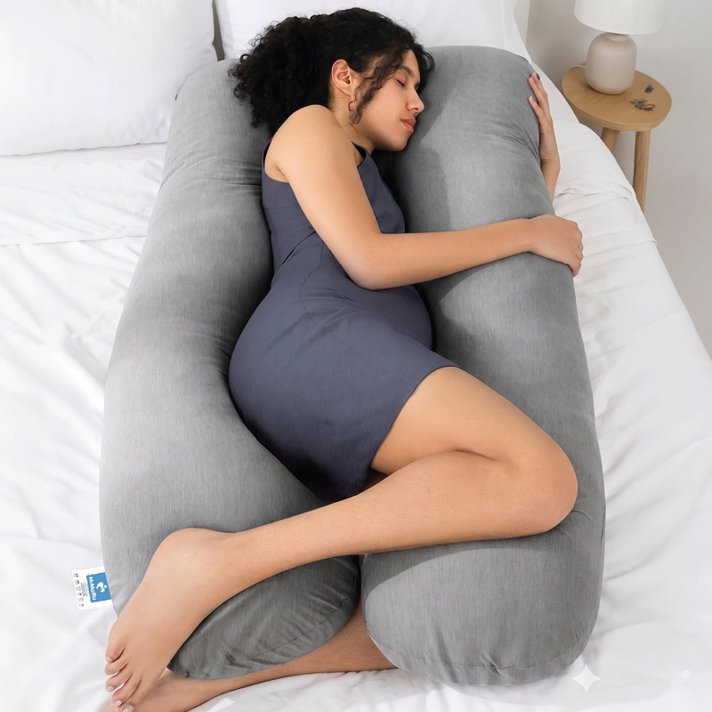 COJIN MATERNAL MIMORU LACTANCIA EMBARAZO ALMOHADA FORMA U 140X80CM GRIS - 1