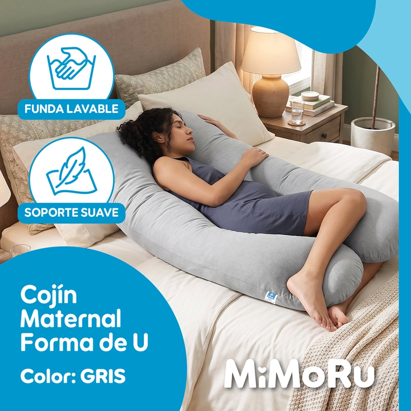 COJIN MATERNAL MIMORU LACTANCIA EMBARAZO ALMOHADA FORMA U 140X80CM GRIS - 2